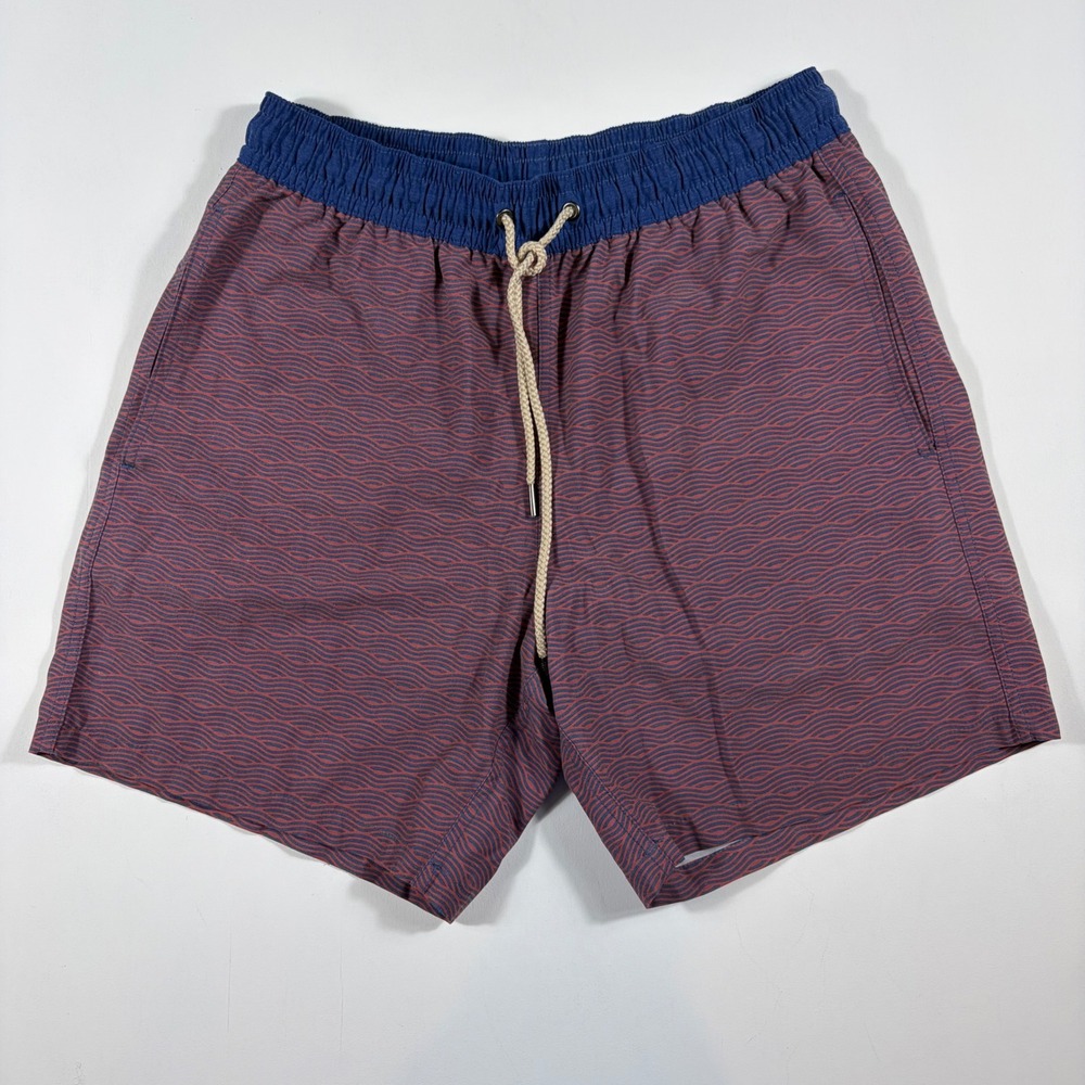 Fair Harbor Swim Shorts Mens Large Wave Pattern Recycled Polyester Red Blue